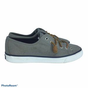 SPERRY 7M Womens Gray Canvas Leather Laces Casual Boat Shoe